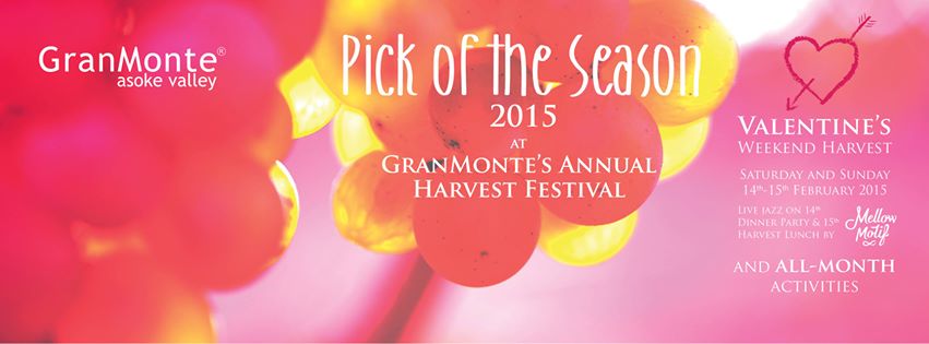งานเก็บเกี่ยวองุ่นไวน์ ประจำปี 2558  Pick of the Season 2015 ในระหว่างวันที่ 14 – 15 กุมภาพันธ์ 2558